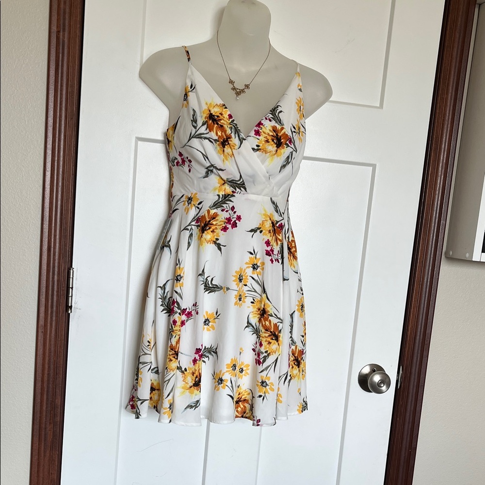 Express White Dress with Yellow Floral Design